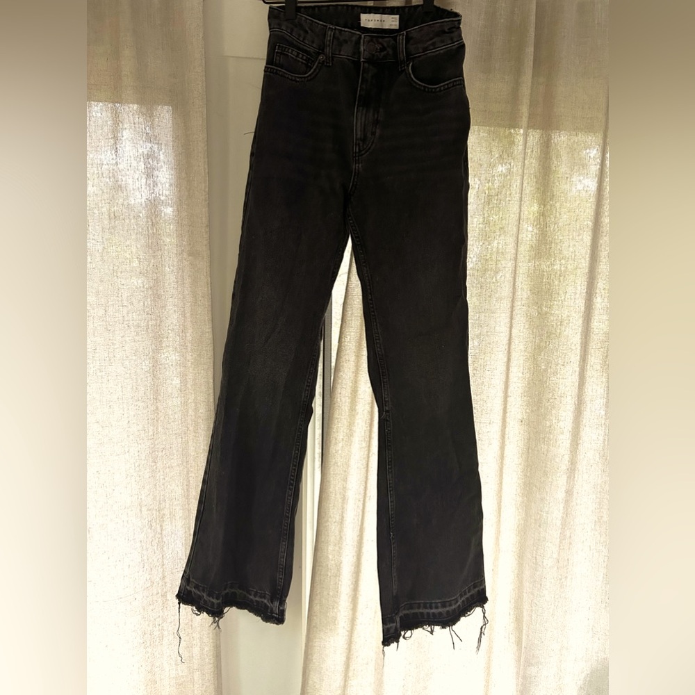 Topshop 90s Let Down Hem Flare Jeans in Grey
